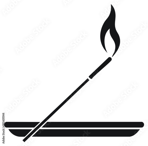 Burning Incense Stick with Flame over a Holder Aromatherapy Zen Meditation Spa Icon