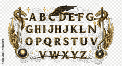 Alphabet with ornate fantasy elements