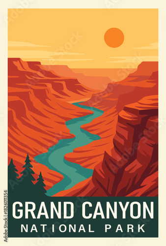 Grand Canyon National Park Art, Travel Poster Clipart, Vintage USA Park Illustration, Retro Landscape Art, Grand Canyon Wall Decor ClipArt

