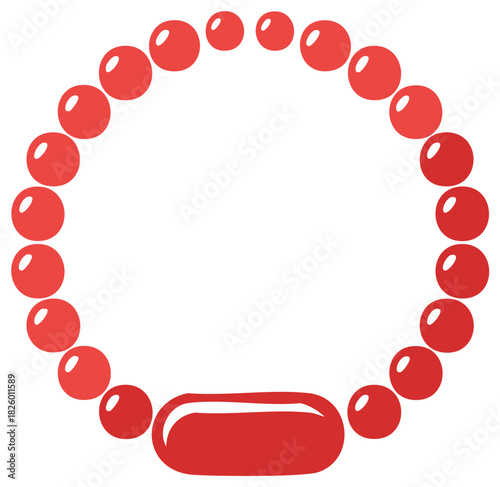 Illustration of a Red Beaded Bracelet with a Rectangular Red Clasp on a White Background