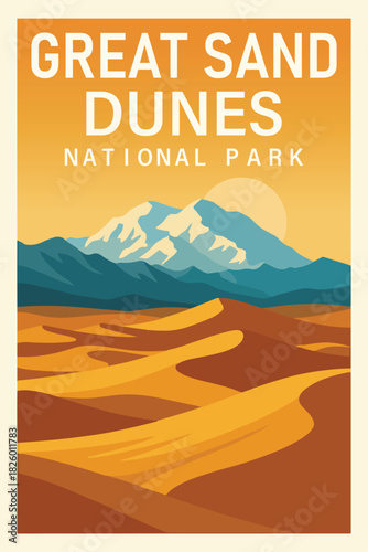 Great Sand Dunes National Park Travel Poster Clipart, Vintage USA Park Illustration, Retro Landscape Art, Great Sand Dunes Wall Decor ClipArt
