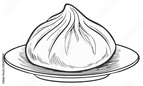 Delicious Dim Sum Dumpling Served on Plate Traditional Cuisine Culinary Art Sketch