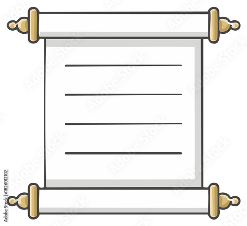 Blank ancient parchment scroll with lines for text a simple cartoon vector illustration
