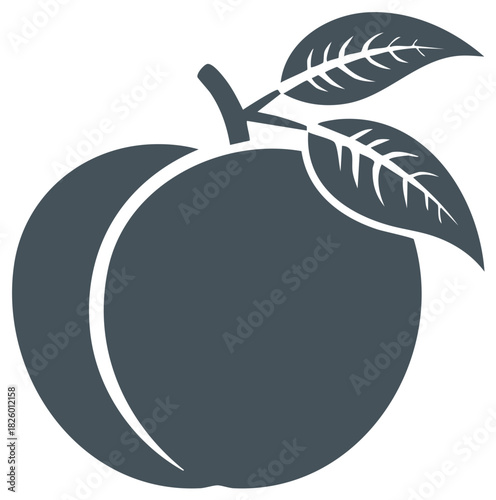 Graphic Single Peach Icon with Leaves Simple Modern Design