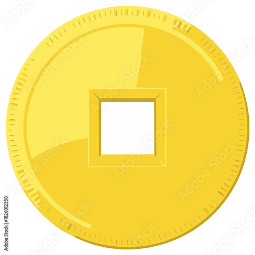 Ancient Chinese gold coin with square hole for good luck and fortune vector illustration