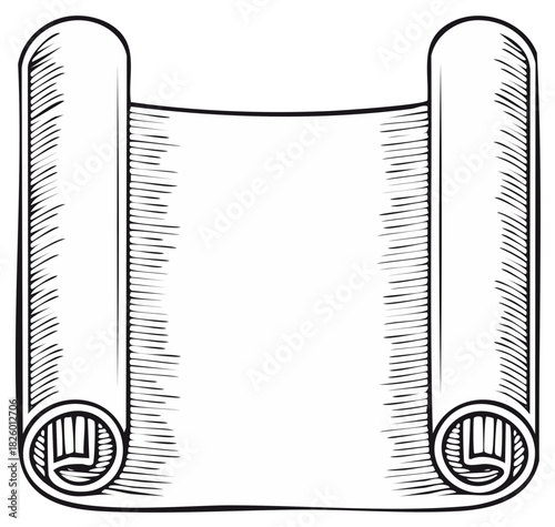 Vintage scroll illustration with empty space for text, isolated hand drawn design.