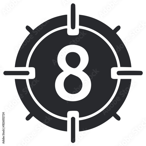 Film countdown number eight target icon for video production and creative projects