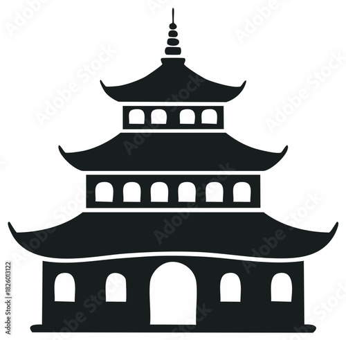 Traditional Asian pagoda temple silhouette. Chinese or Japanese spiritual architecture vector illustration