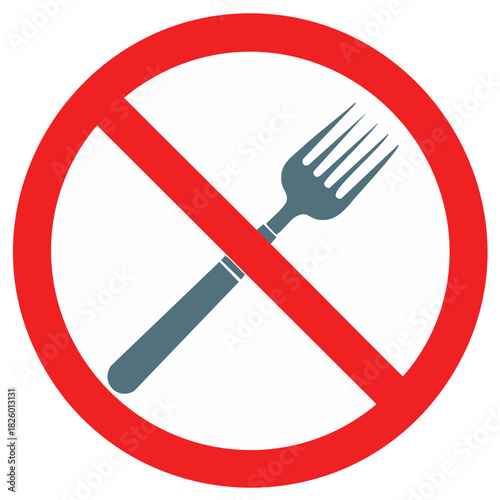 Red prohibition sign with fork crossed out indicating no food or eating allowed