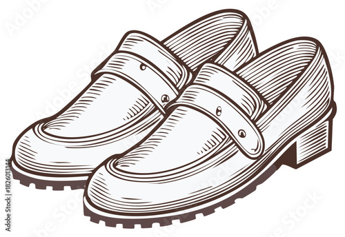 Pair of Penny Loafer Shoes Engraved Style, Fashionable Footwear Accessory, Clothing Item