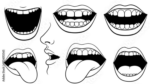 Collection of Open Mouth Illustrations with Various Expressions