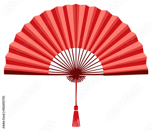 Elegant red folding fan vector illustration Asian style decor and cultural symbol
