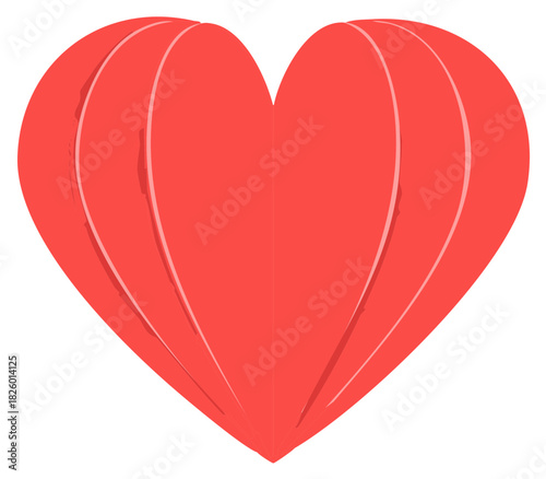 Three dimensional red heart icon with a layered paper craft effect love and romance symbol