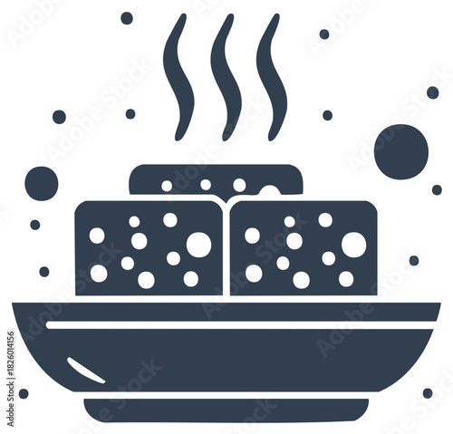 Paneer Tikka on Plate with Steam and Dots Icon Style