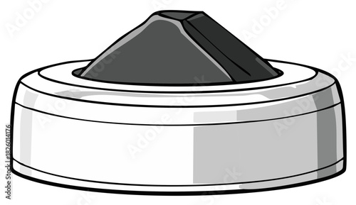 Stylized graphic of a round container with a conical insert filled with dark material
