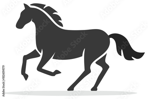Stylized Black Horse Silhouette Trotting Gracefully Vector Illustration