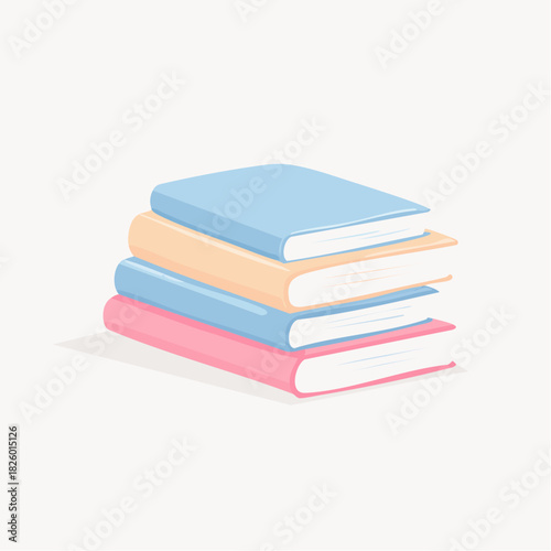 Stack Of Three Books Light Blue Peach And Pink Covers With White Pages On A White Background With Subtle Shadows