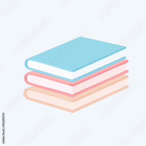 Stack Of Three Books Light Blue Pink And Beige Covers On A Light Blue Background Minimalist Simple Illustration With Soft Lighting