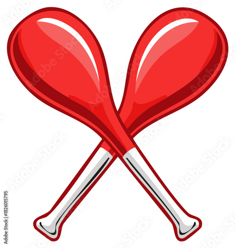 Crossed red maracas musical instruments isolated on white background