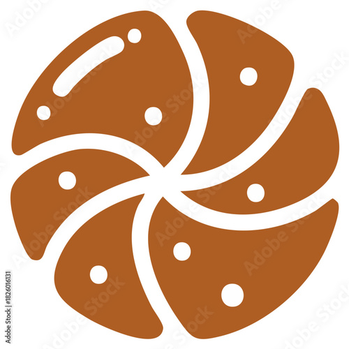 Stylized Citrus fruit, orange, grapefruit or lemon arranged in segments with seeds or pips, cut fruit segments with simple graphic style