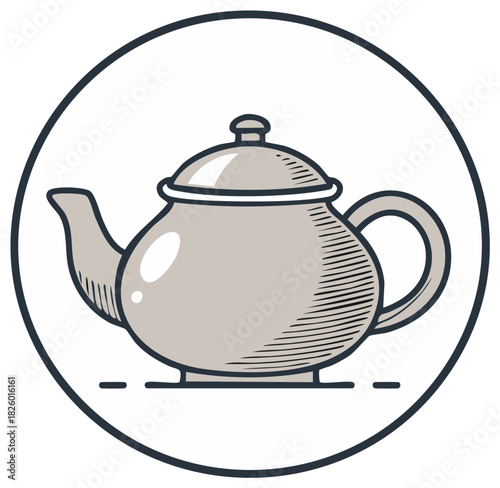 Classic teapot icon with vintage hand drawn style for a cafe or tea house logo