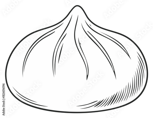 Classic Asian steamed bun food outline illustration drawing traditional dumpling