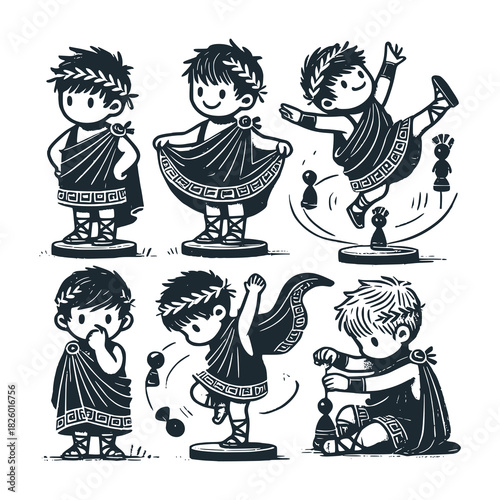 Children's line scribble of playful roman prince