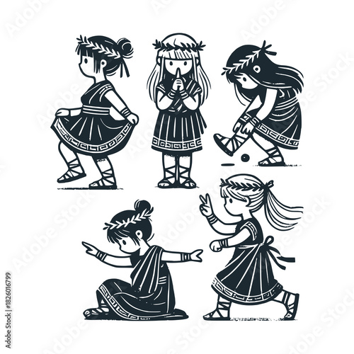 Children's line scribble of playful greek princess