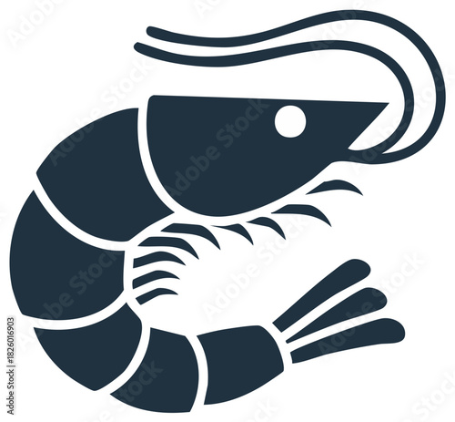 Stylized shrimp silhouette icon simple graphic vector illustration of a prawn or seafood crustacean