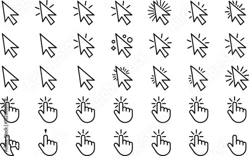 Cursor icons with click and hover effects pointer mouse