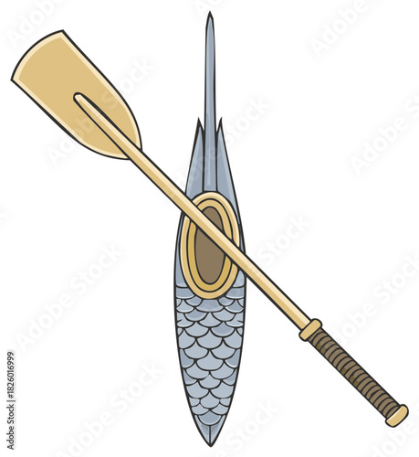 Kayak with Paddle Isolated Graphic Kayaking Boating Activity Equipment