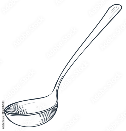 Ladle vector sketch illustration in monochrome for cooking, preparing food, and serving soups or sauces