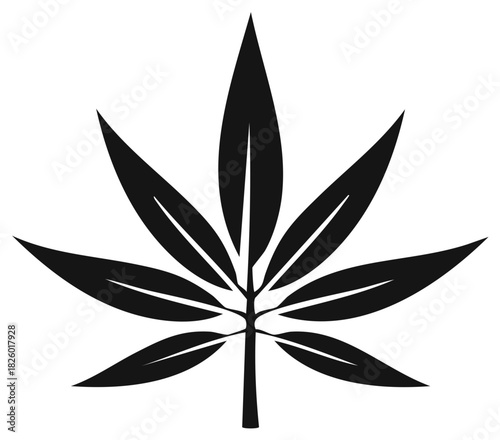 Stylized Black Marijuana Leaf Icon Silhouette