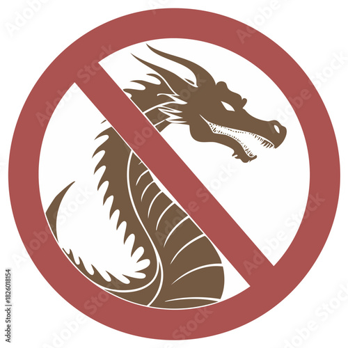 Forbidden Mythical Dragon Warning Sign Indicating Restriction Or Prohibition Of Powerful Fantasy Beasts Icon