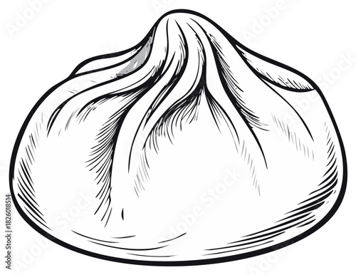 A detailed sketch illustration of a single traditional Asian steamed bun or dumpling