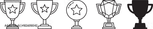 Trophy and award icons set, collection of outline and solid vector symbols representing success, championship, winning, achievement Vector