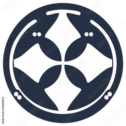 Japanese Mon Kamon Family Crest Symbol in Dark Blue and White Circular Design