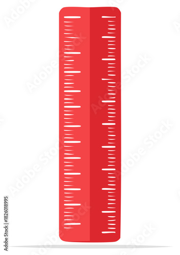 Red measuring ruler, illustration of a school tool, isolated on white.