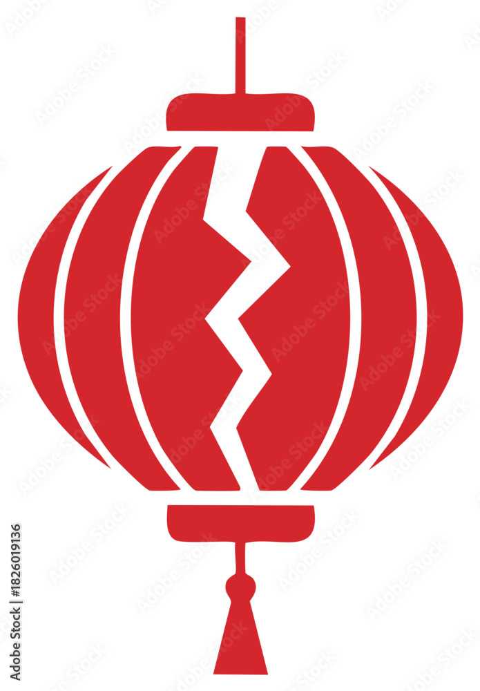 Obraz premium Red Chinese Paper Lantern Illustration with Cracked Design Celebrating Lunar New Year