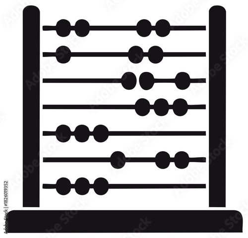Black and white graphic illustration of a traditional abacus