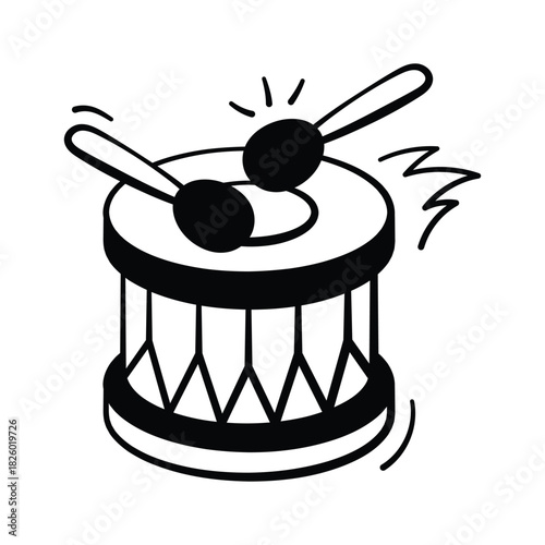 A vibrant drum with drumsticks symbolizing music, rhythm, and entertainment