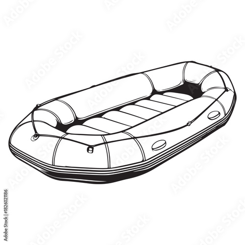 Detailed Illustration of a Rubber Raft for Outdoor Adventures and Water Activities in a Minimalist Style