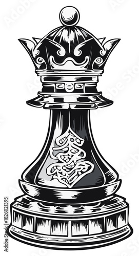 Black and White Queen Chess Piece Design Illustration