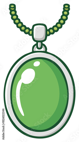 Vibrant Green Gemstone Pendant Necklace Illustration with Beaded Chain Accessory