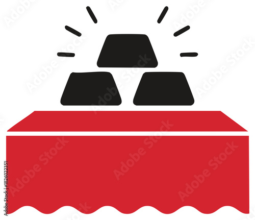 Stacked Gold Bars Gleaming on a Red Drape in an Elegant, Minimalist Design