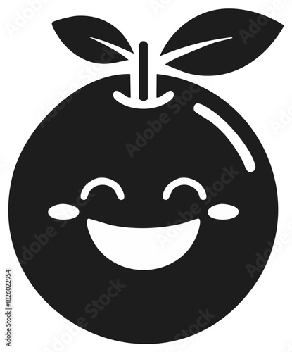 Happy Orange Fruit with Leaves and Smiling Face Emoji Graphic