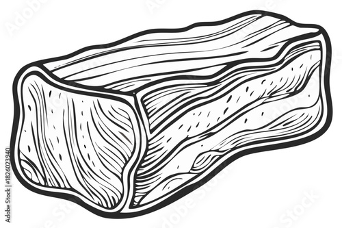 Hand-drawn illustration of a rectangular cut of meat with visible texture and striations