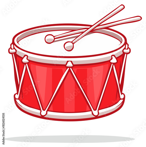 Red Drum with Drumsticks Cartoon Illustration