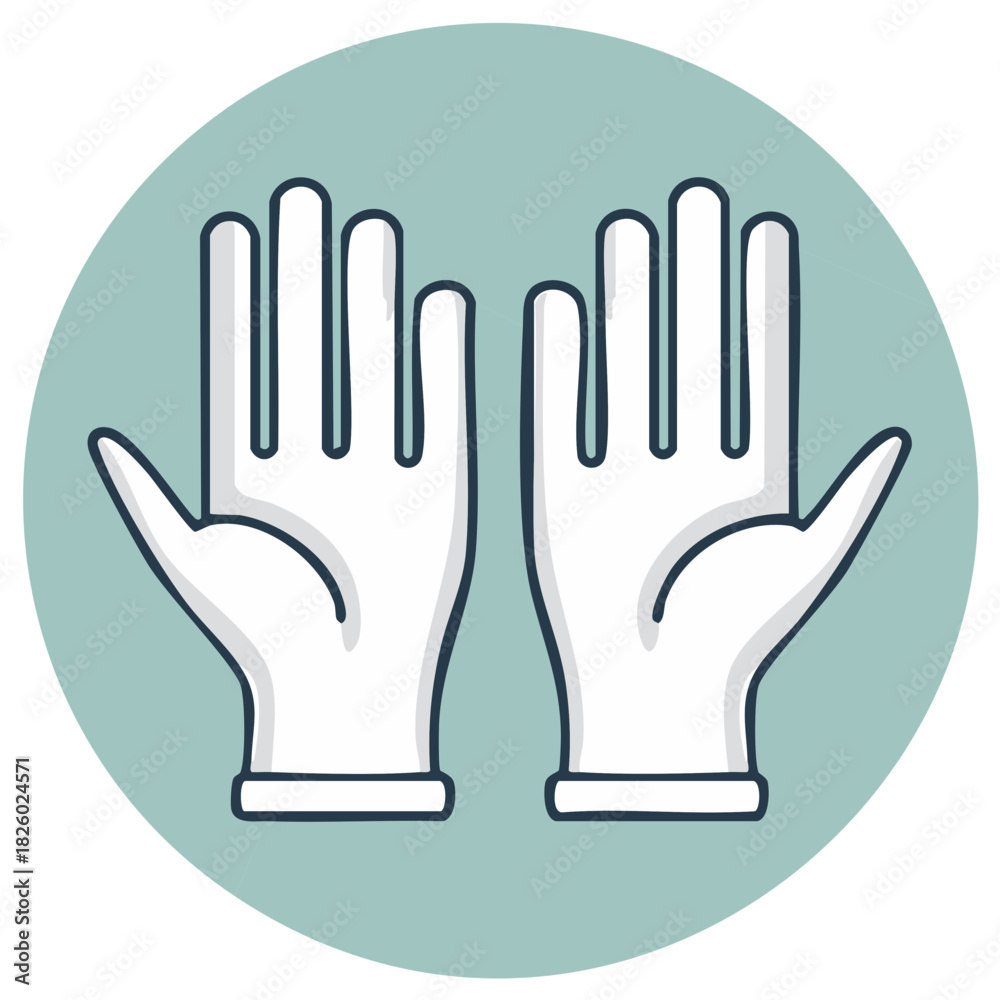 Obraz premium Pair of white gloves with a simple line drawing icon on a circular background