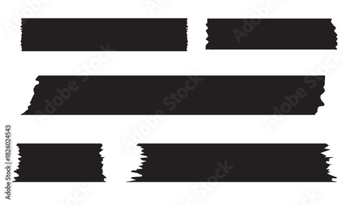 Adhesive tape strips set on white background. Adhesive tape pieces with different textures and lengths displayed on a white background for design, scrapbooking, and digital layouts.
